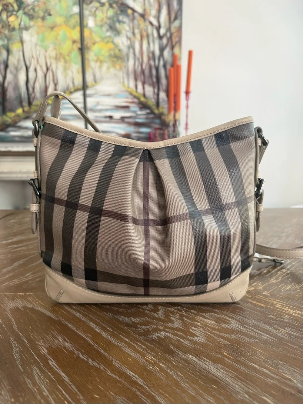 Burberry Beige Plaid Crossbody Bag with Black Accents - Picture 2 of 11